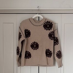 Beige Sweater with Dark Brown Floral Accents